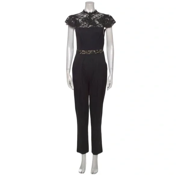 Alice + Olivia Black Satin Lace Jumpsuit - Picture 2 of 7
